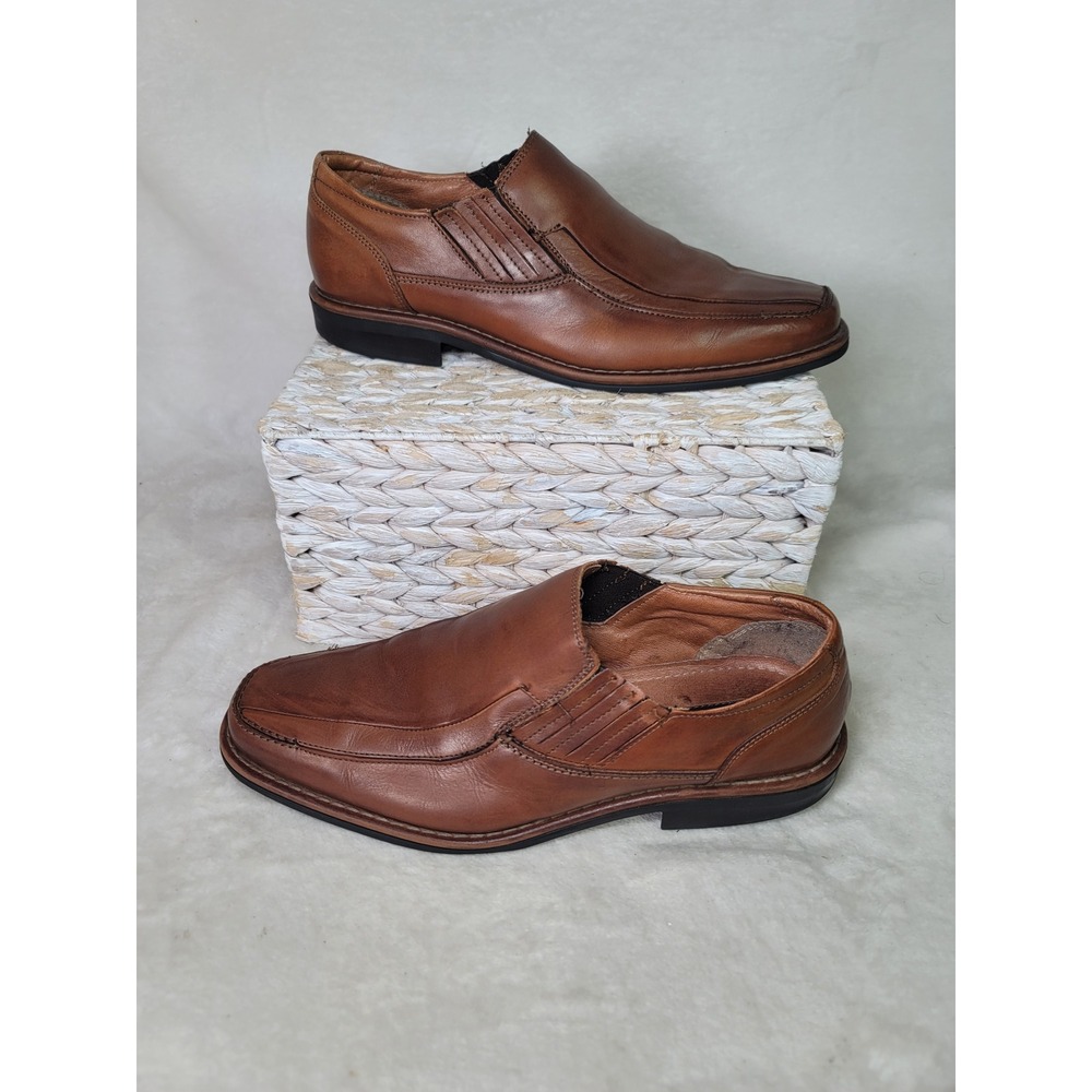 Structure Italian Brown Leather Slip On Loafers Square Toe Smart Casual 12D